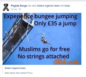 Dette bildet ble fredag lagt ut av PEGIDA Norge på Facebook.